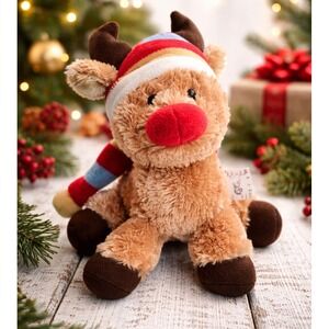 Russ Berrie Snowy Days Reindeer Plush Red Nose Christmas Holiday 7" Toy